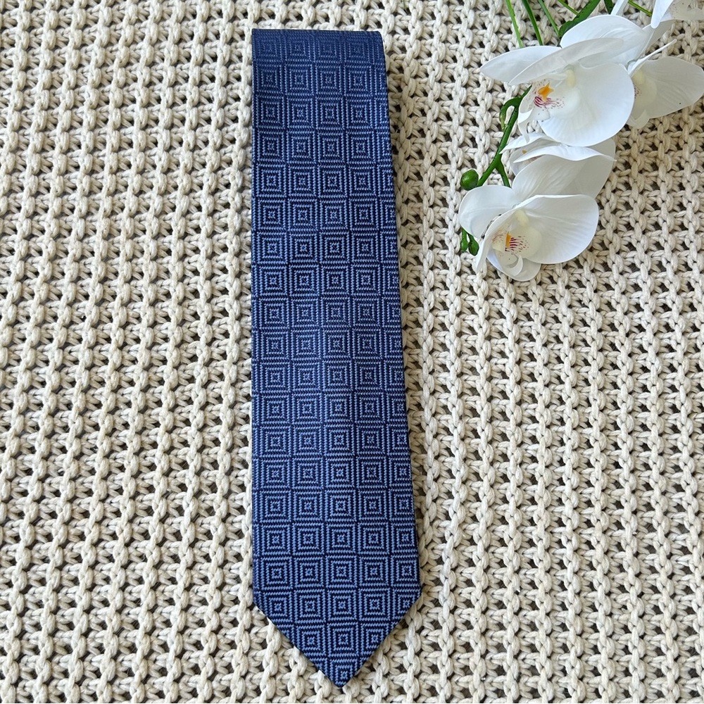 CERRUTI 1881 Blue Silk Tie Geometric Necktie Made in France 58”